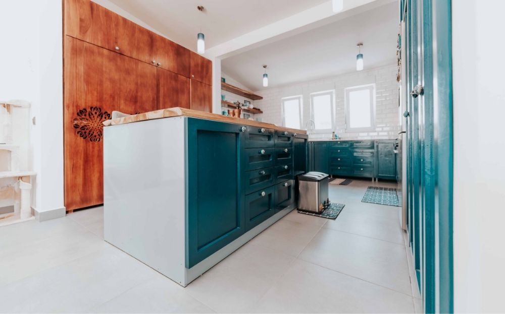 blue themed kitchen